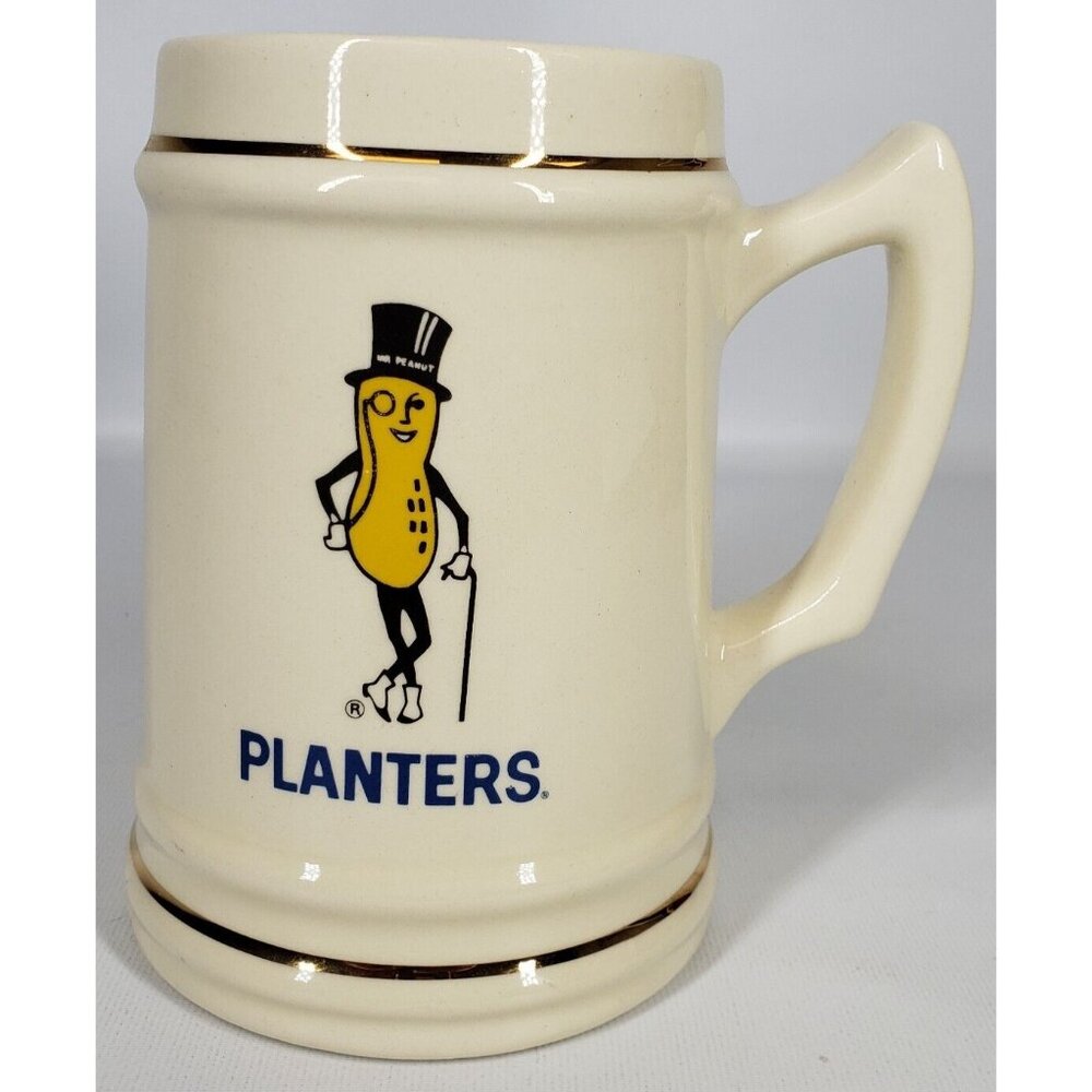Planters Mr Peanut Ceramic Large Stein Mug Vintage Gold Trim Mr Peanut Logo